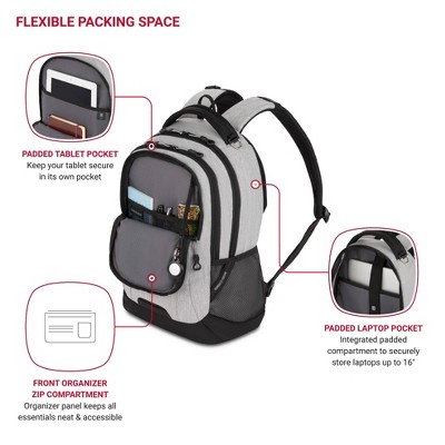 Рюкзаки SWISSGEAR Laptop 18" Backpack - Light Heather Gray — фото 4