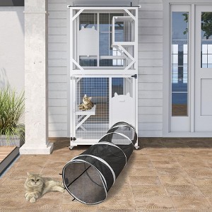 APRILSOUL Outdoor Cat Enclosure on Wheels, Large 71" Cats Patio House of Wooden, 4 Tiers Indoor Kitten Cage with Resting Box, Removable Wood Bottom - 1 of 4