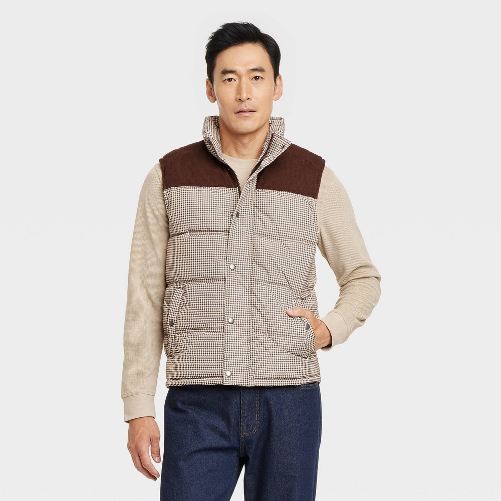 Men's Plaid Midweight Puffer Jacket - Goodfellow & Co™ Brown XL