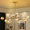Rennnsan Tessora 40" W 15 -Light Color Glass Dimmable Mid-Century Sputnik Chandelier in Black & Brass - 2 of 4