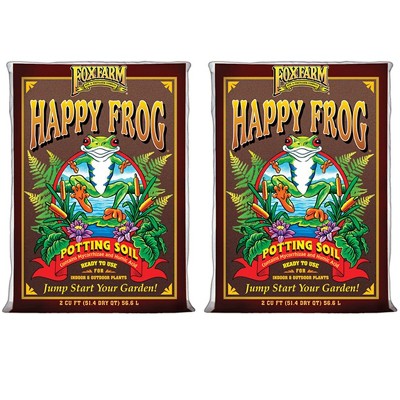 FoxFarm FX14047 Happy Frog pH Adjusted Organic Plant Garden Potting Soil Mix Bag, 2 Cubic Feet (2 Pack)