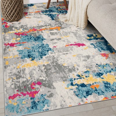 Reversible Multicolor Abstract Synthetic 5' x 7' Area Rug