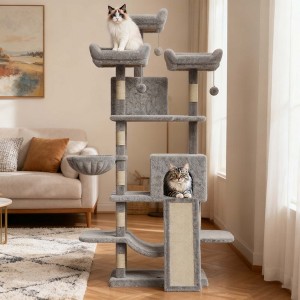 68.5 in Tall Large Plush Cat Tower with Multi-Level, Condos Plush Perches Sisal Scratching Posts Hammocks Basket Dangling Balls for Multiple Cat - 1 of 4
