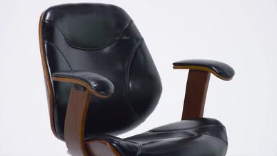 Mid-Back Black LeatherSoft Executive Wood Swivel Office Chair