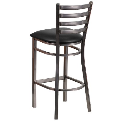 Silver Ladder Back 42" Metal Barstool with Black Vinyl Seat