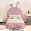 NicBex Twin/Full Upholstered Bed Frame with Rabbit-Shaped Headboard for Kids,Velvet Platform Bed Frame with 2 Storage Stools,Easy Assembly,Pink/White - image 3 of 4