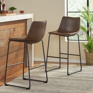 Set of 2 Counter Height Bar Stools, 24-Inch Armless Industrial Faux Leather Chairs with Metal Frame and Footrest for Bar or Kitchen Island–Tanpinhause - 1 of 4