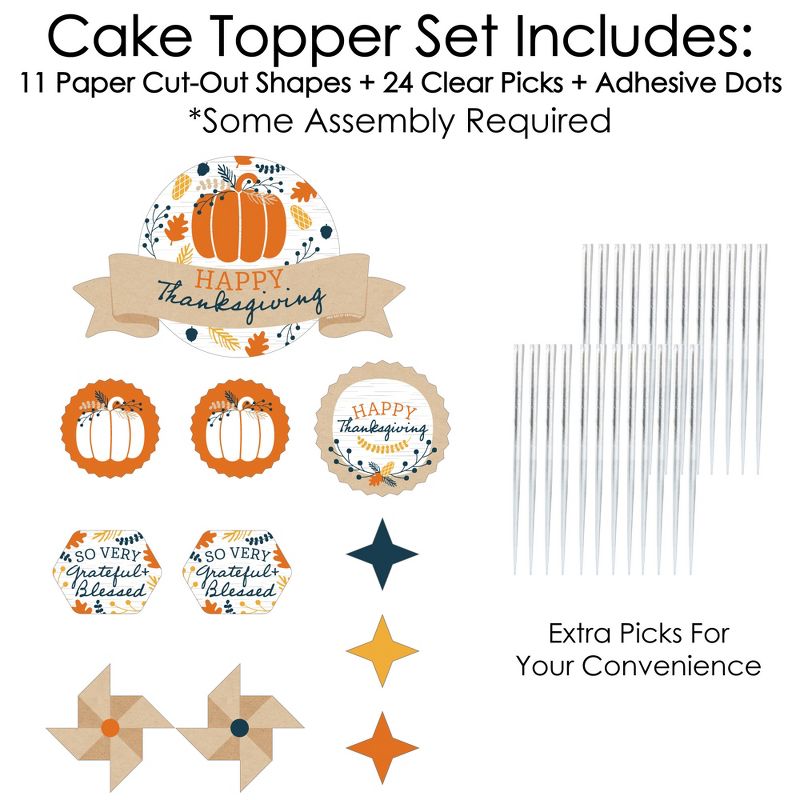Big Dot of Happiness Happy Thanksgiving - Fall Harvest Party Cake Decorating Kit - Happy Thanksgiving Cake Topper Set - 11 Pieces, 3 of 7