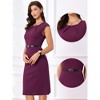 INSPIRE CHIC Women's Elegant Business Round Neck Belted Cap Sleeve Work Sheath Dresses - 2 of 4