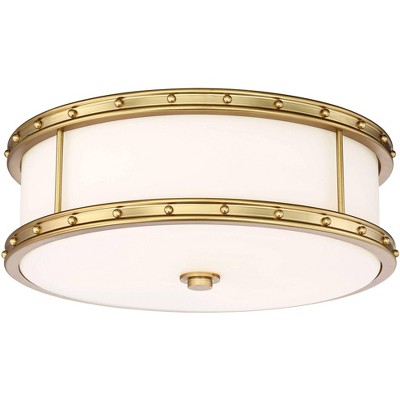 Minka Lavery Modern Ceiling Light Flush Mount Fixture 15 1/2" Liberty Gold Etched Opal White Glass Shade for Bedroom Kitchen House