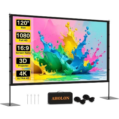 Outdoor Projector Screen with Stand - 120 inch Portable Projector Screens Indoor Outdoor Projector Screen 16:9 4K