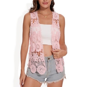 Anna-Kaci Women's Floral Crochet Open Front Vest for Daily Wear - 1 of 4