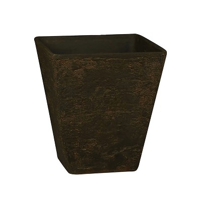 HC Companies KTS16000E59 16 Inch Tahoe Indoor Outdoor Aged Wood and Stone Look Square Planter Pot with Removable Drain Plug, Falcon Brown