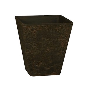 HC Companies KTS16000E59 16 Inch Tahoe Indoor Outdoor Aged Wood and Stone Look Square Planter Pot with Removable Drain Plug, Falcon Brown - 1 of 3