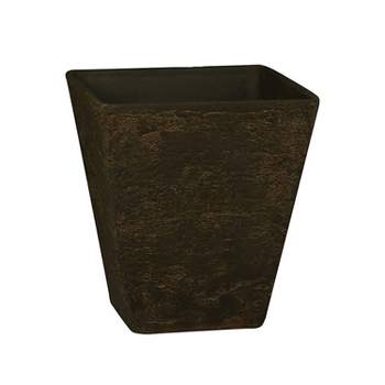 HC Companies KTS16000E59 16 Inch Tahoe Indoor Outdoor Aged Wood and Stone Look Square Planter Pot with Removable Drain Plug, Falcon Brown