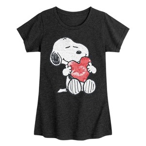 Girls' - Peanuts - Snoopy With Heart Fitted Short Sleeve Graphic T-Shirt - 1 of 4