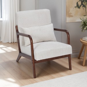 Mid-Century Upholstered Armchair with Pillow and Solid Wood Frame - 1 of 4