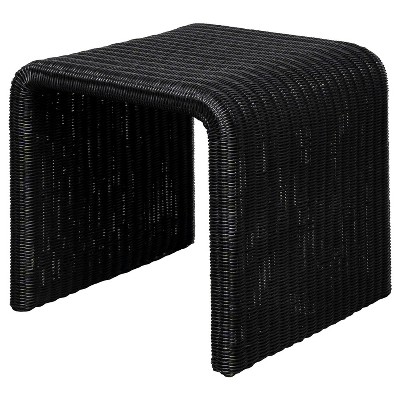 Black Woven Rattan and Metal Square End Table