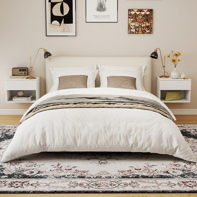 Resenkos Floating Nightstand with Lights, 2 Drawers, 3 Lighting Modes, for Bedroom, Living Room, Study, White