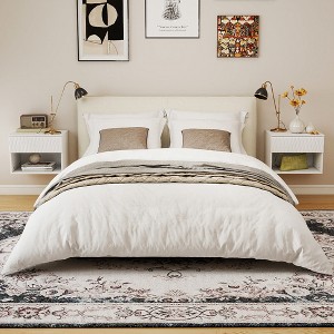 Resenkos Floating Nightstand with Lights, 2 Drawers, 3 Lighting Modes, for Bedroom, Living Room, Study, White - 1 of 4