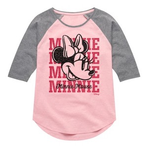 Girls' - Disney - Minnie, Minnie, Minnie Mouse Shirt Tail Raglan Graphic T-shirt - 1 of 4