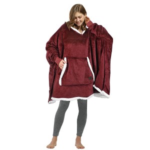 Catalonia Woman Oversized Blanket Hoodie Sweatshirt Cape, Fluffy Soft Fleece Casual Batwing Coat Pullover Blanket, Cozy Gift for Wife Women - 1 of 4