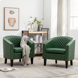 KINWELL Set of 2 PU Faux Leather Club Armchair with Nailheads - 1 of 4