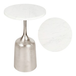 JONATHAN Y Pip 20.25" Classic Designer Metal Drink Table & Decorative End Table with White Marble Round Top & Bell Pedestal Base - 1 of 4
