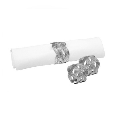 Classic Touch Set Of 6 Silver Napkin Rings Woven Design