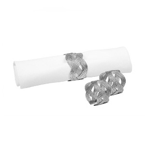 Classic Touch Set Of 6 Silver Napkin Rings Woven Design - 1 of 3