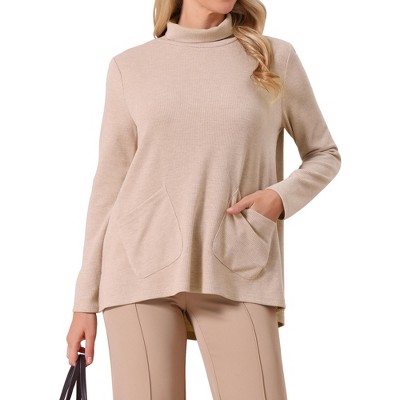 INSPIRE CHIC Women's Fall Winter Turtleneck Long Sleeve Knit Pocket Casual Pullover Sweaters