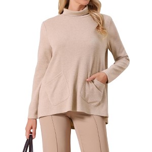 INSPIRE CHIC Women's Fall Winter Turtleneck Long Sleeve Knit Pocket Casual Pullover Sweaters - 1 of 4