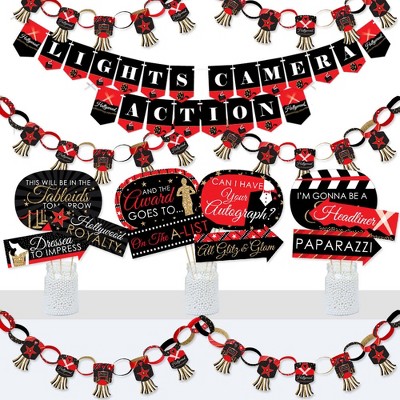 Big Dot of Happiness Red Carpet Hollywood - Banner and Photo Booth Decorations - Movie Night Party Supplies Kit - Doterrific Bundle