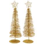 Juvale 2 Pack Small Gold Christmas Trees for Tabletop, Holiday Decorations, 10.5 x 3 x 3 inches