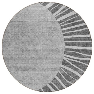 Charcoal Gray And Silver Abstract Washable Indoor Outdoor Area Rug