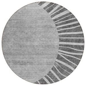 Charcoal Gray And Silver Abstract Washable Indoor Outdoor Area Rug - 1 of 4