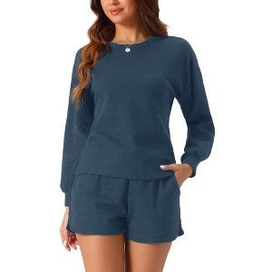 cheibear Women's Long Sleeve Waffle Sweatsuit Set 2 Pcs - 1 of 4