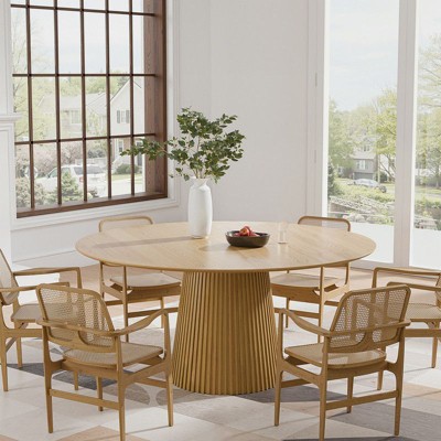 PexFix 60" Round Dining Table for 6 People Modern Pedestal Table with Fluted Cone Base & Wood MDF Top for Small Space Kitchen Dining Room Cafe Natural