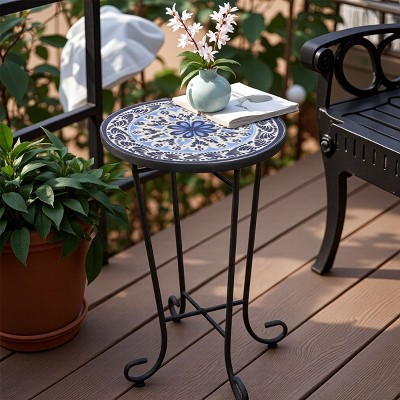 Outdoor Metal Small Side Table, Colorful Patio Drink Table with Iron Legs for Porch, Balcony or Garden – Cuddlewood