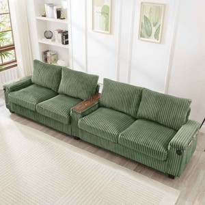 4-Seater Sofa Couch with Hidden Arm Storage, Sofa with USB Ports and Flip-Top Cup Holders, Corduroy Sofa with Plywood Frame-Cuddlewood - 1 of 4