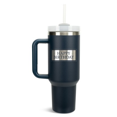 Elanze Designs Happy Birthday Banner Stamp 40 oz. Stainless Steel, Large Water Bottle Coffee Mug, Spill & Leak Resistant, Thermal Travel Tumbler with