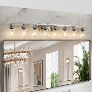 51" Modern 8-Light Bathroom Vanity Light Fixture with Clear Glass Shades, Perfect for Bathroom, Vanity, and Dressing Area Lighting (No Bulbs) - 1 of 4