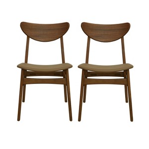 Christopher Knight Home Set of 2 Josie Mid-Century Modern Rubber Wood Faux Leather Dining Chairs Brown/Walnut - 1 of 4