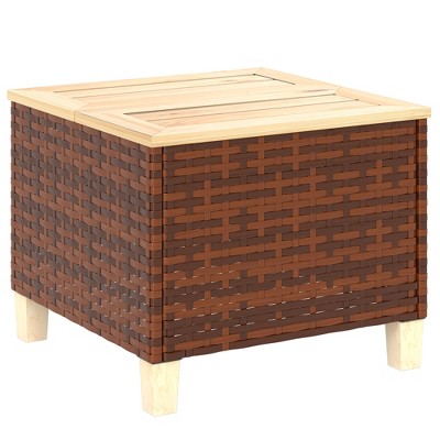 Outsunny PE Rattan Outdoor Side Table, Patio End Table with Wood Top, Brown