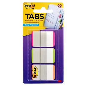 Post-it 66ct 1" Repositionable Filing Tabs with On-the-Go Dispenser - Pink/Green/Orange