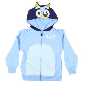Seven Times Six Bluey Hoodie Kids 3D Ears Embroidered Long Sleeve Zip Up Costume Sweatshirt Blue - 1 of 4
