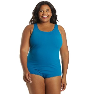 Sporti Sporti Plus Size HydroLast Chlorine Resistant Conservative Scoop Back One Piece Swimsuit Teal 24W - 1 of 4