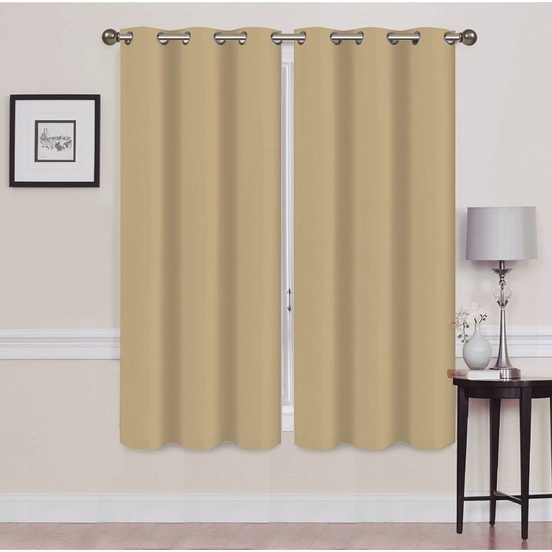 Solid Blackout Thermal Grommet Curtain Panels With Foam Backing (Set of 2), 1 of 4