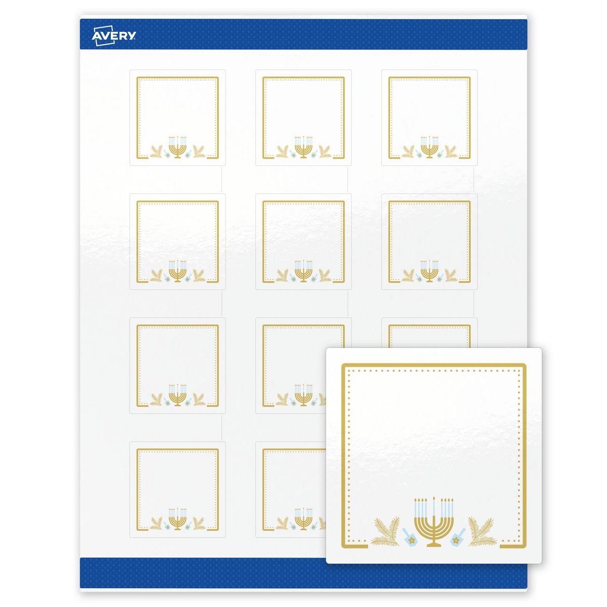 Avery® Labels, 2" x 2", Glossy, Gold Menorah Frame, 240