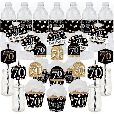 Big Dot of Happiness Adult 70th Birthday - Gold - Birthday Party Favors and Cupcake Kit - Fabulous Favor Party Pack - 100 Pieces